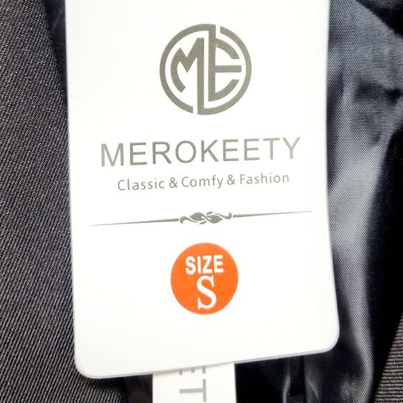 Merokeety Black Tailored Blazer Jacket Womens Size S 2 Button Closure - Picture 8 of 13